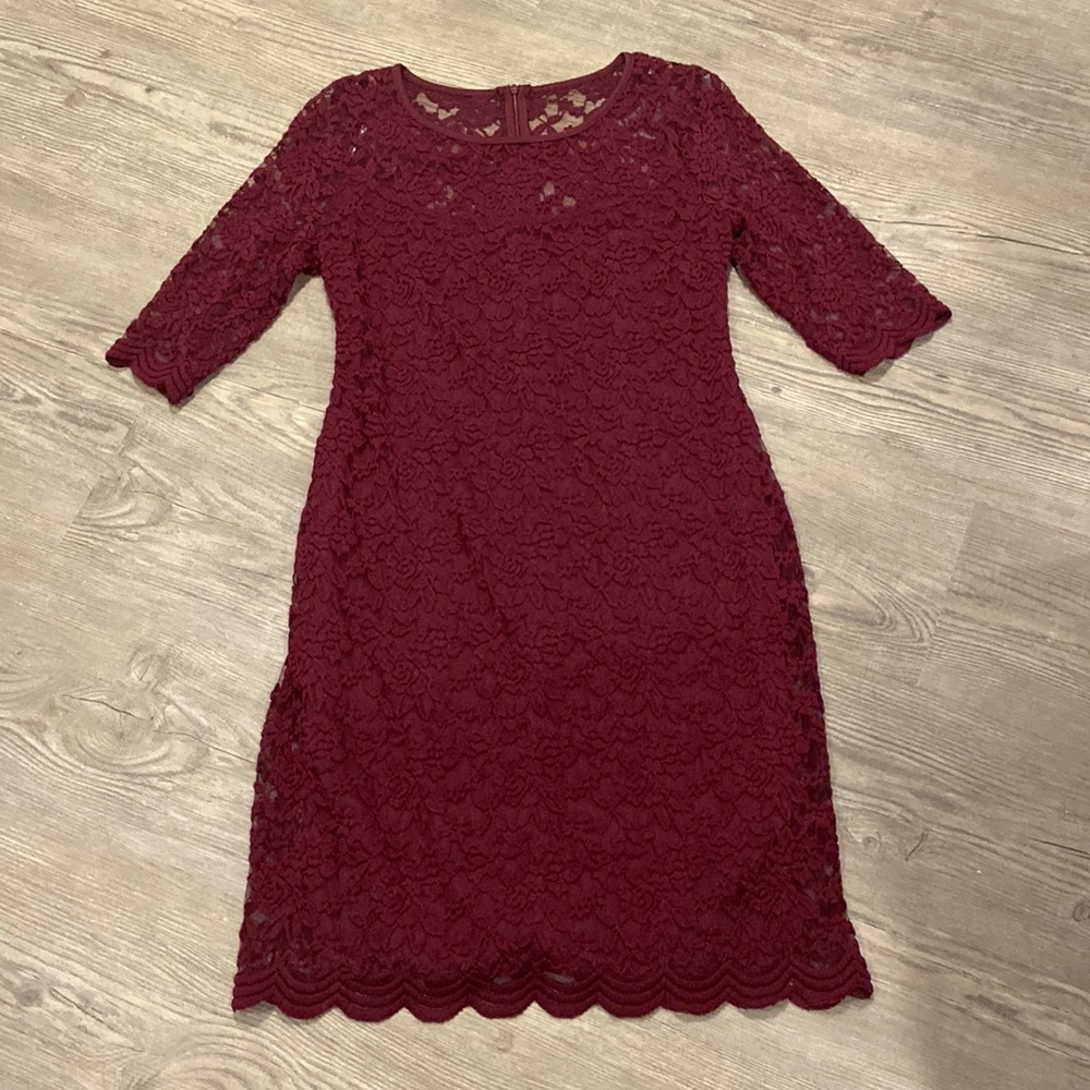 connected apparel Burgundy Lace Midi Dress